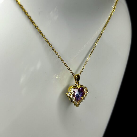 Premium Heart-Shaped Blue-Gold Crystal Pendant Necklace with Gold-Plated Chain - Picture 2 of 3